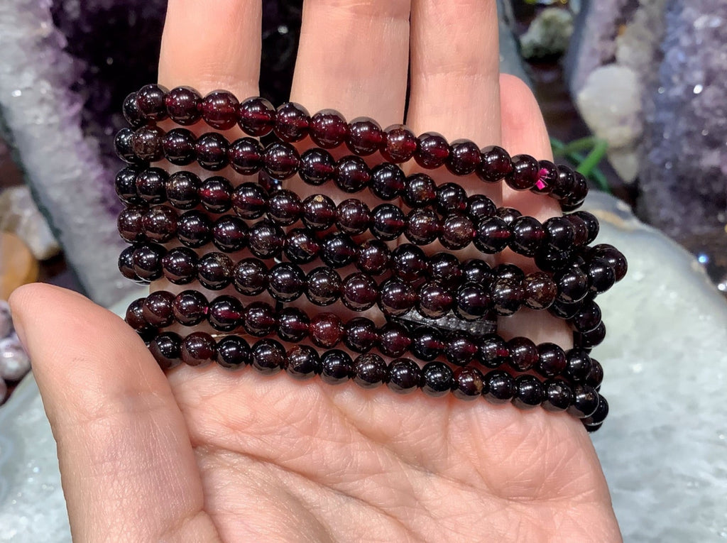 4mm Round Red Garnet Gemstone Beads Bracelet