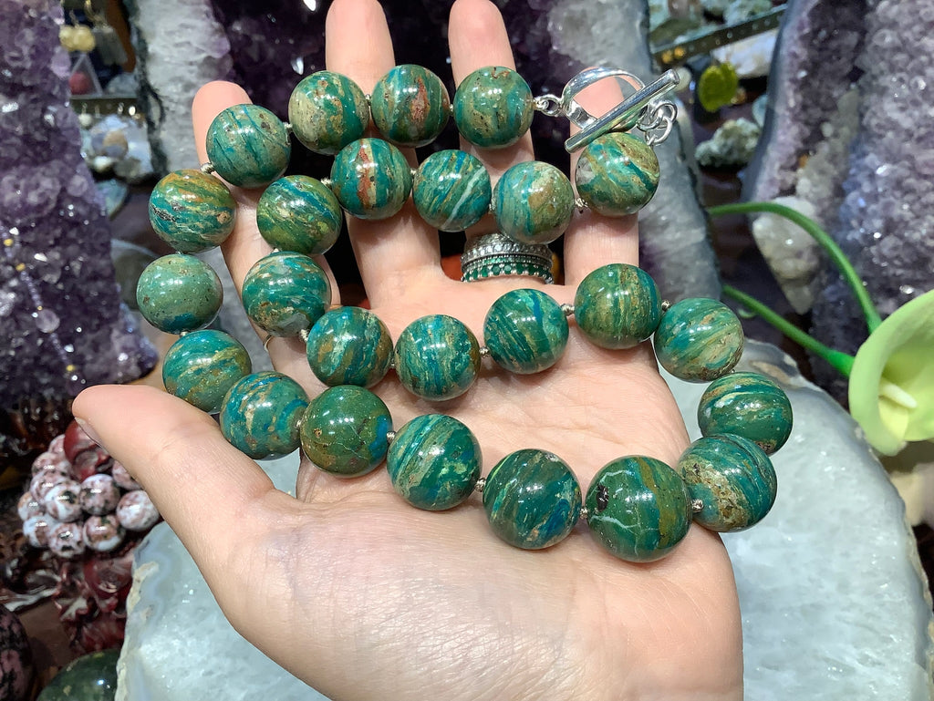 Rare Peruvian Peru Blue Opaline Round Gemstone Necklace