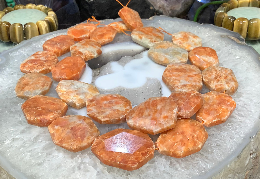 Orange orchid calcite Large faceted cut  slice gemstones