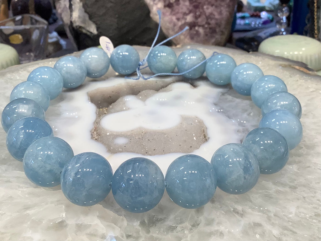 20mm Natural Cat’s Eye Blue Aquamarine Round Gemstone Beads #1