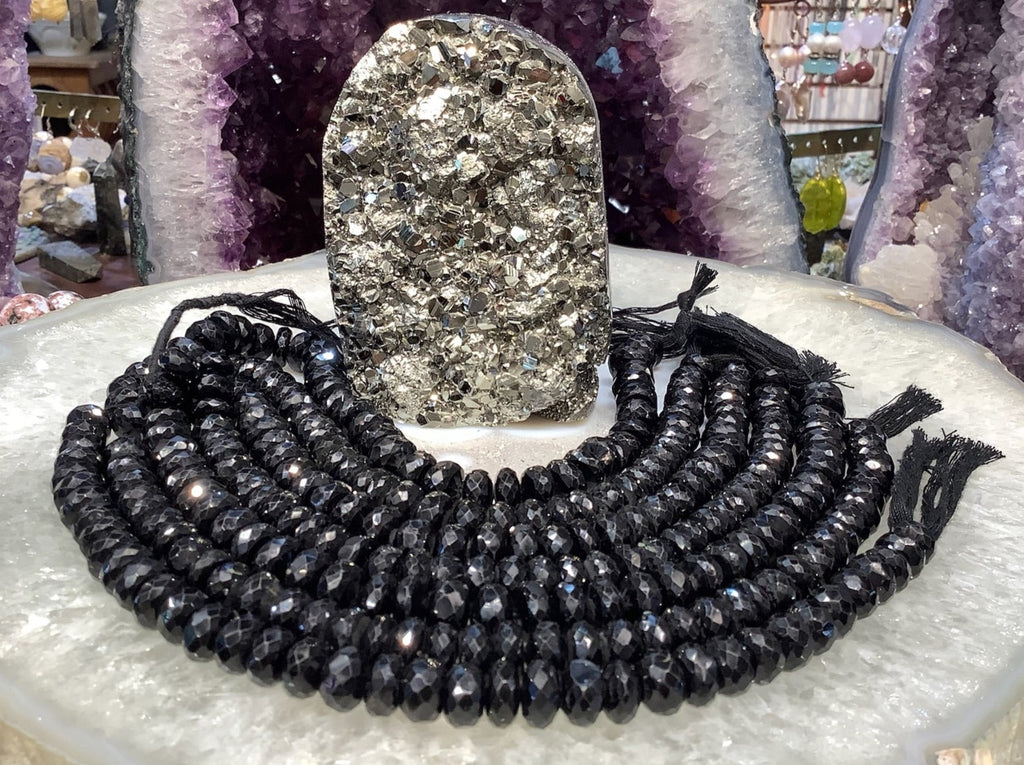 8mm Black Spinel Faceted Gemstone Rondelle Beads