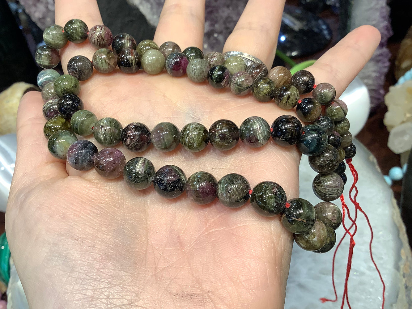 Superb rare cats eye tourmaline graduated 6-9mm gemstone beads #1