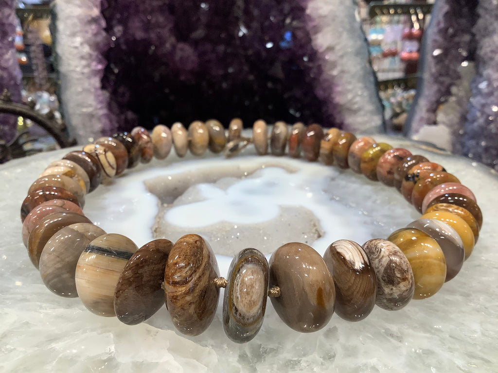 17-23mm Large Wood fossil smooth rondelle gemstone beads #2
