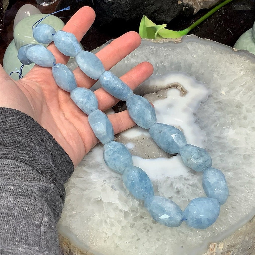 Hand Cut Aquamarine Faceted Gemstone Strand - 193 grams