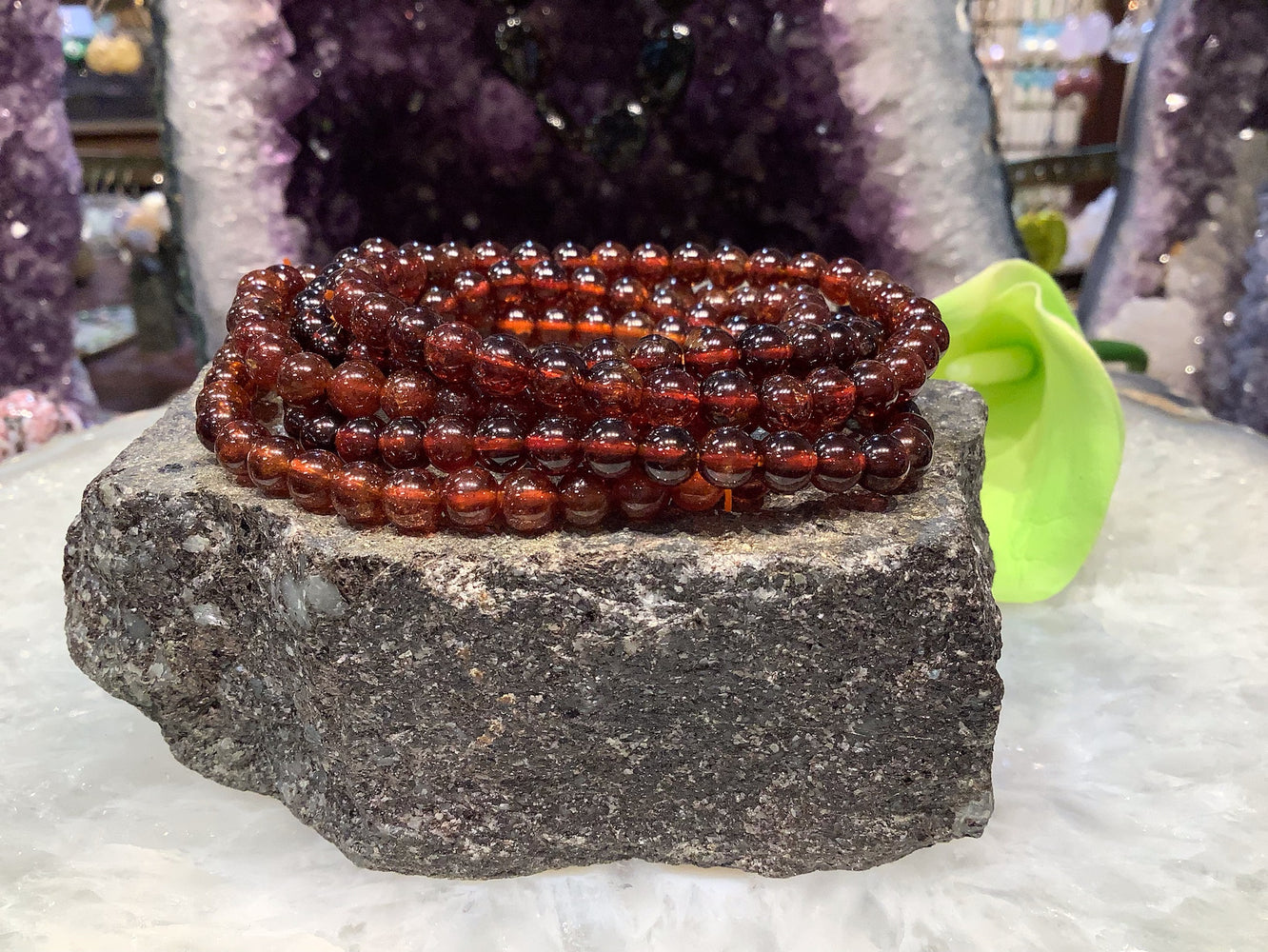 4mm Round Hessonite Garnet Gemstone Beads Bracelet