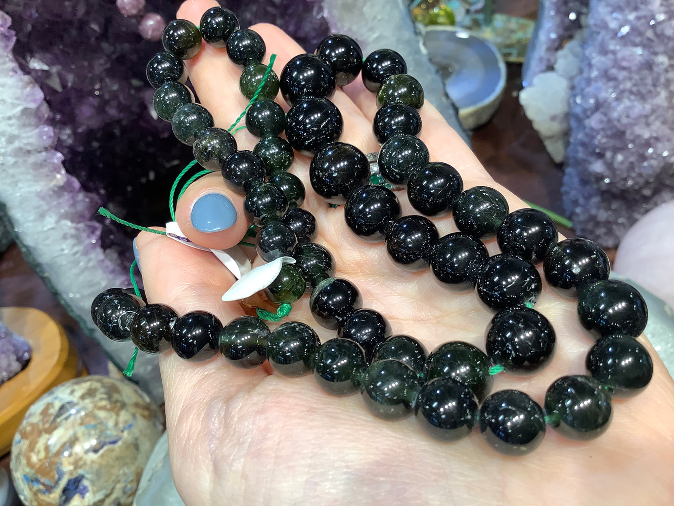 8-13mm Green Tourmaline graduated round gemstones #2 superb!!