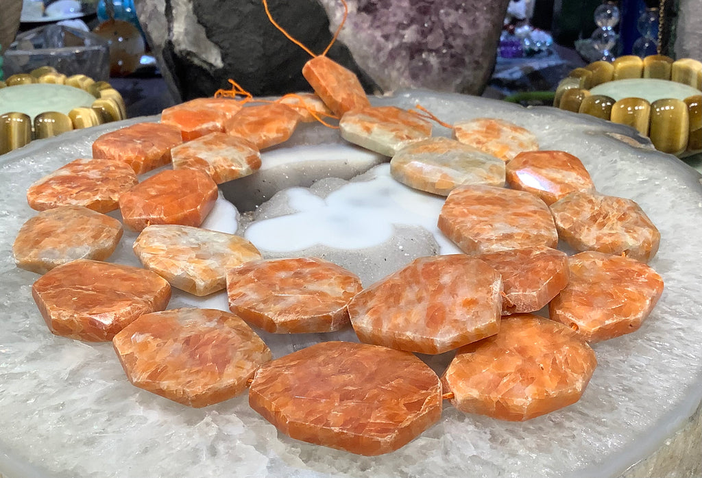Orange orchid calcite Large faceted cut  slice gemstones