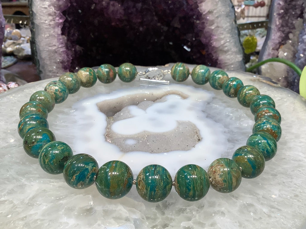Rare Peruvian Peru Blue Opaline Round Gemstone Necklace