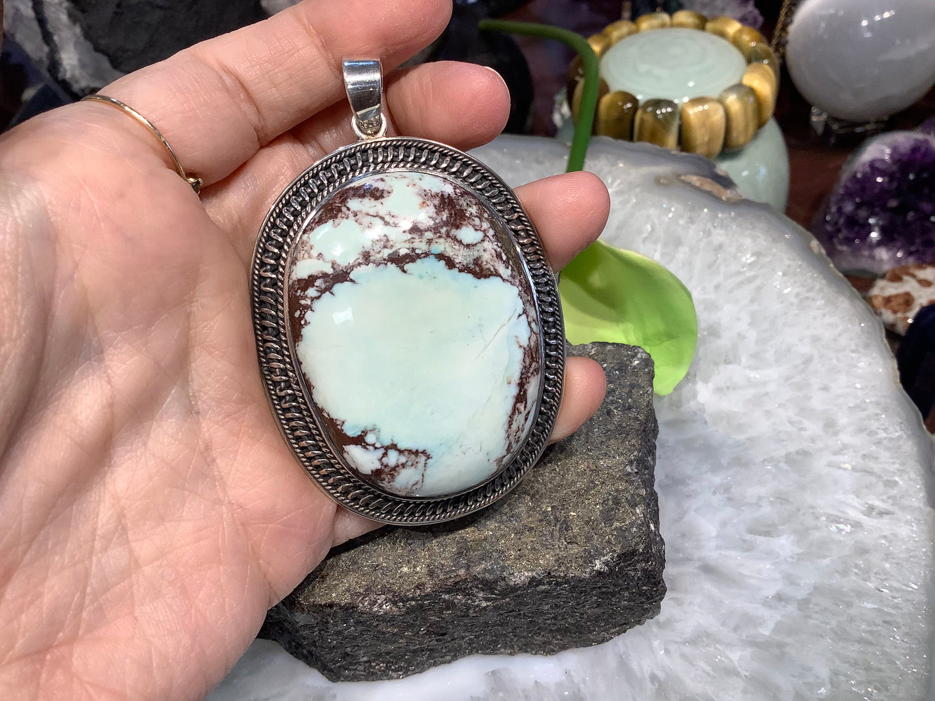 Magnificent Large Nepal turquoise & sterling silver pendant