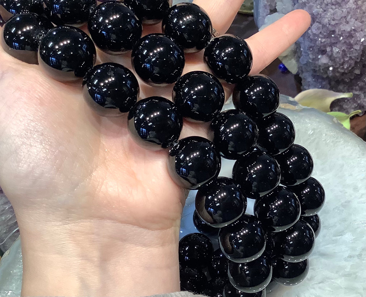 Black agate 22mm round gemstones