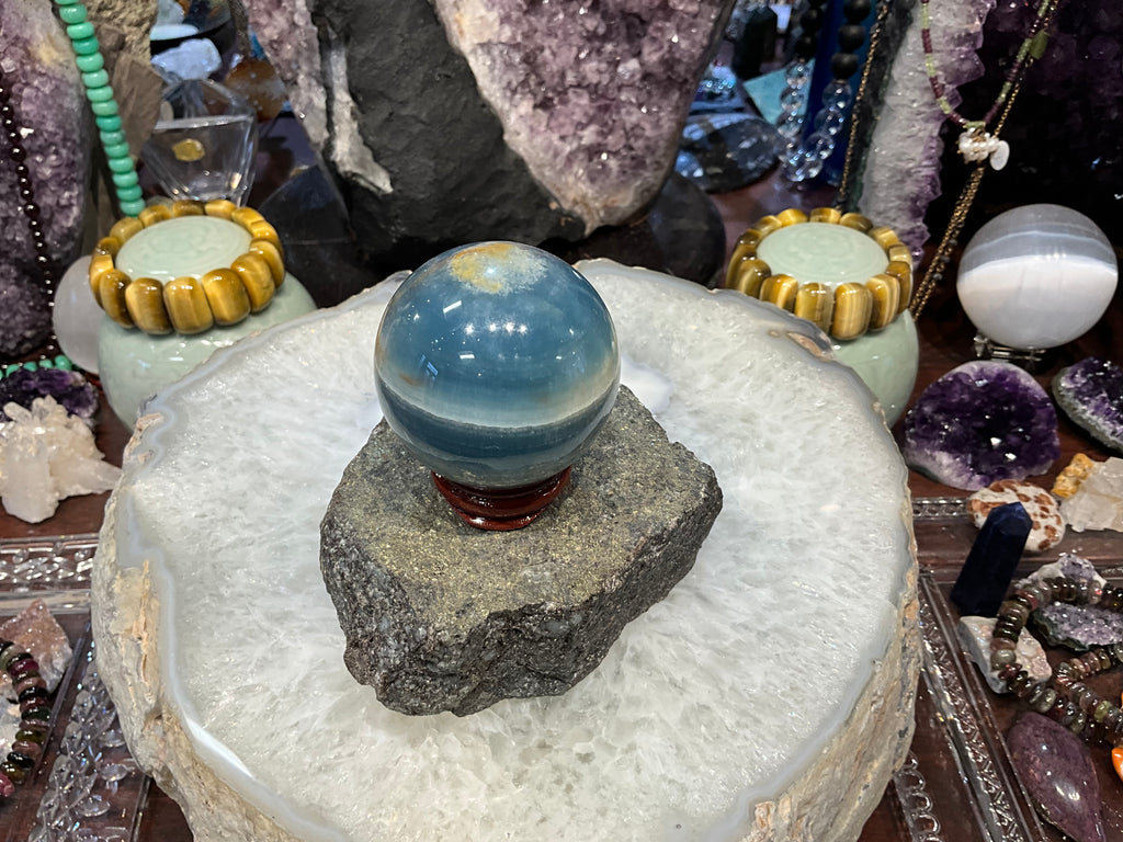 55mm Lemurian Blue Calcite Round Gemstone Sphere