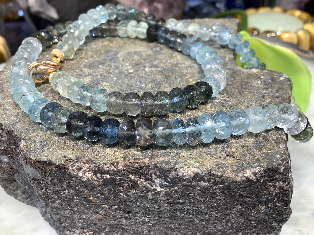 Gorgeous moss aquamarine 6.5mm faceted rondelle gemstone necklace