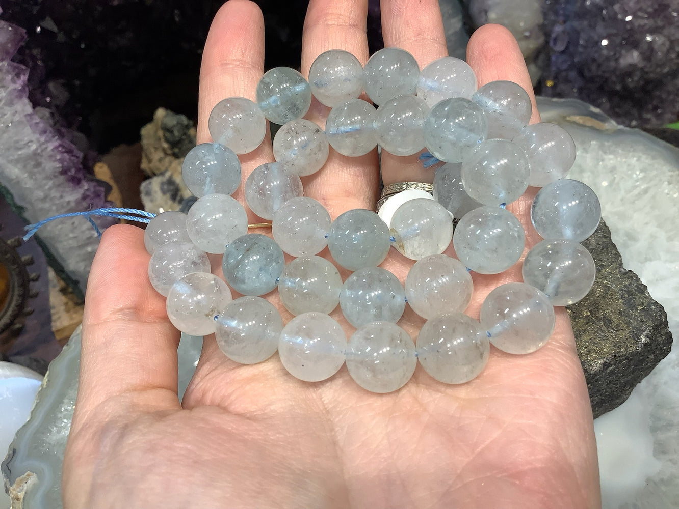 Stunning Natural Aquamarine Goshenite Round Gemstone Beads - 12mm