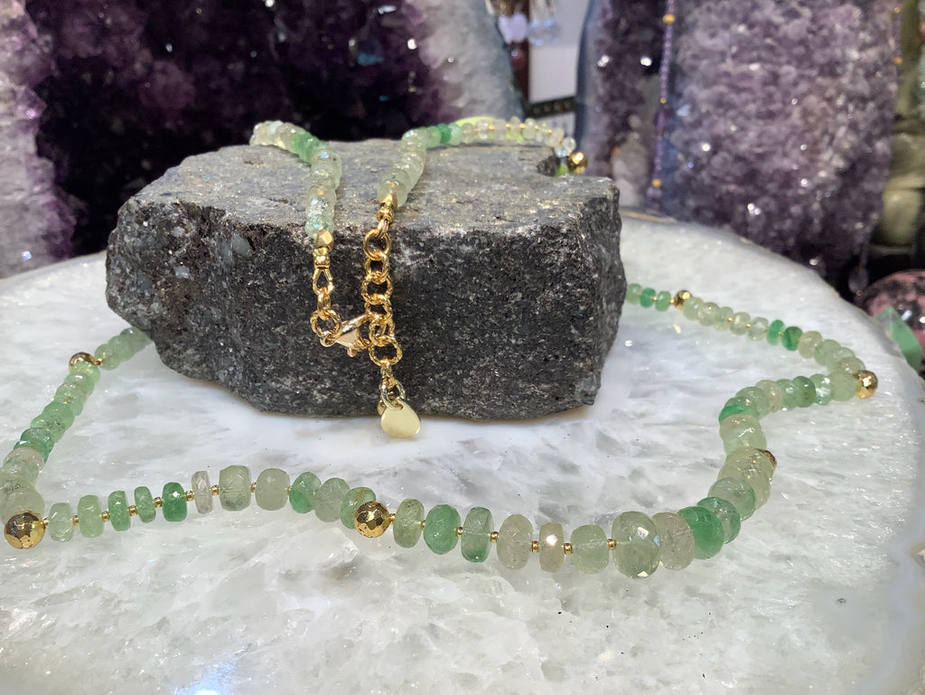 Natural Tsarovite Green Garnet & Pyrite Briolettes Gemstone Necklace