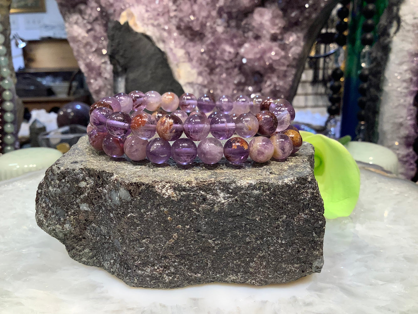 Amethyst with Auralite 8mm gemstone bracelet