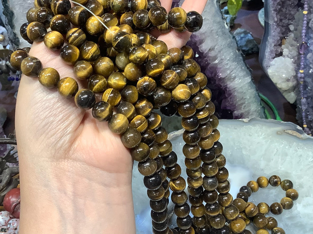 32” Natural Brown Tiger Eye Round Gemstone Beads - 10mm