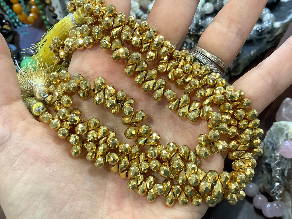 4x6mm Faceted Gold Pyrite Drop Briolette Gemstone Beads