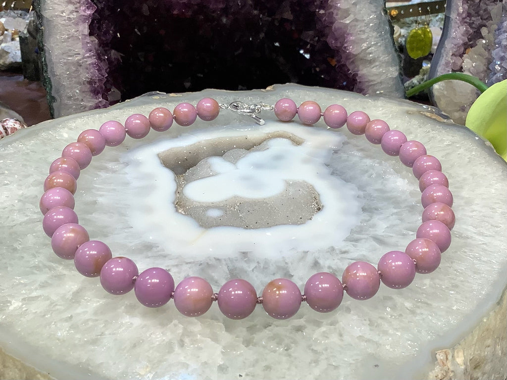 Rare Natural Lilac Purple Phosphosiderite Round Gemstone Necklace