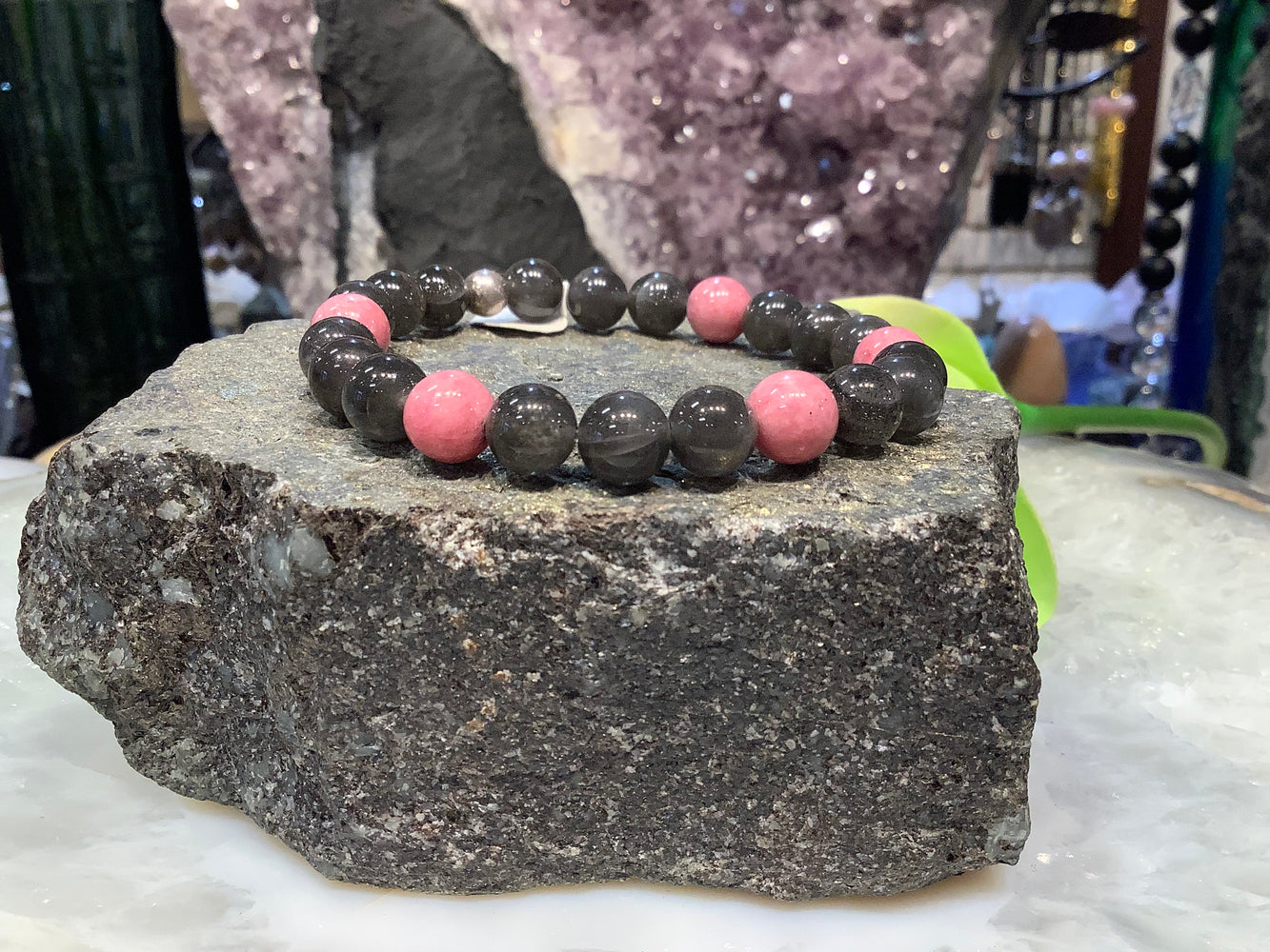 Scapolite & pink rhodonite 8mm gemstone bracelet