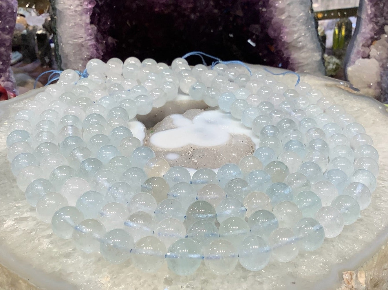 Natural Water Goshenite Aquamarine Round Gemstone Beads - 12mm