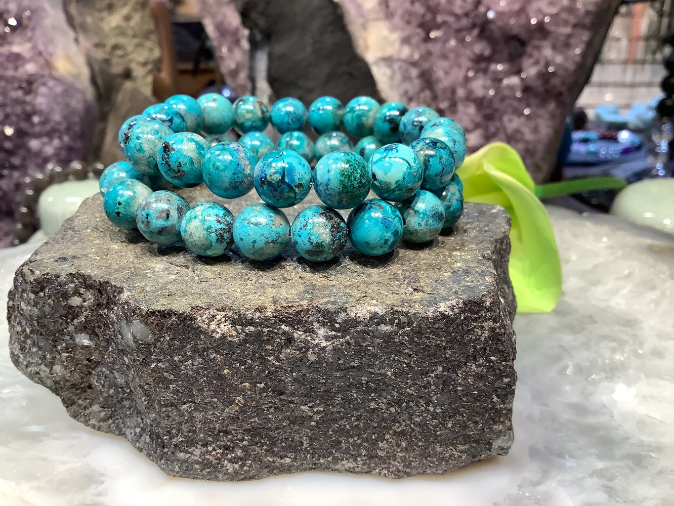 Stunning Natural Aqua Blue with Copper Chrysocolla Bracelet 8mm