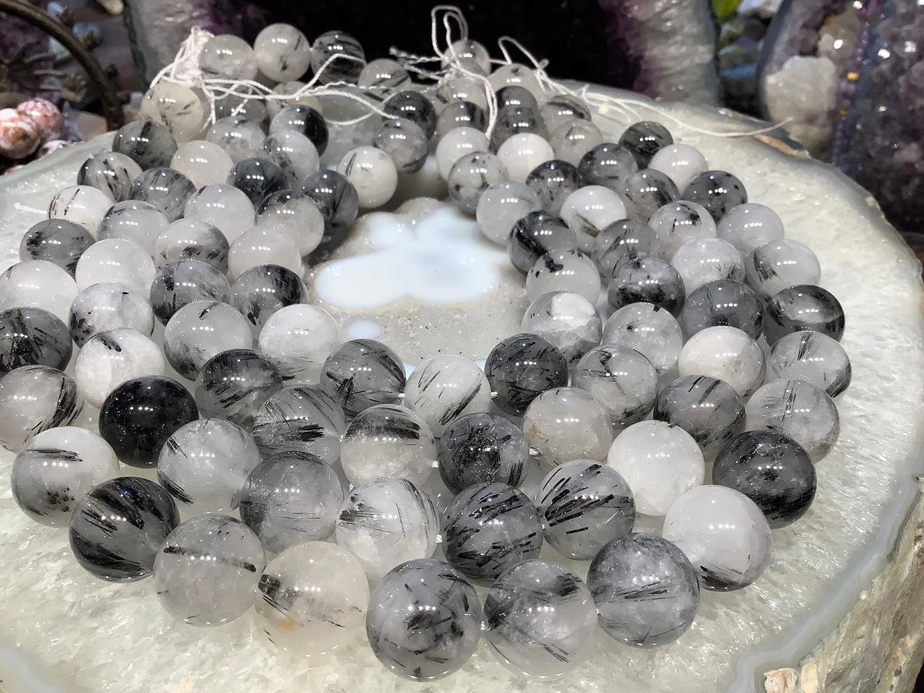15mm Natural Round Black Rutile Quartz Natural Quartz Gemstone Beads