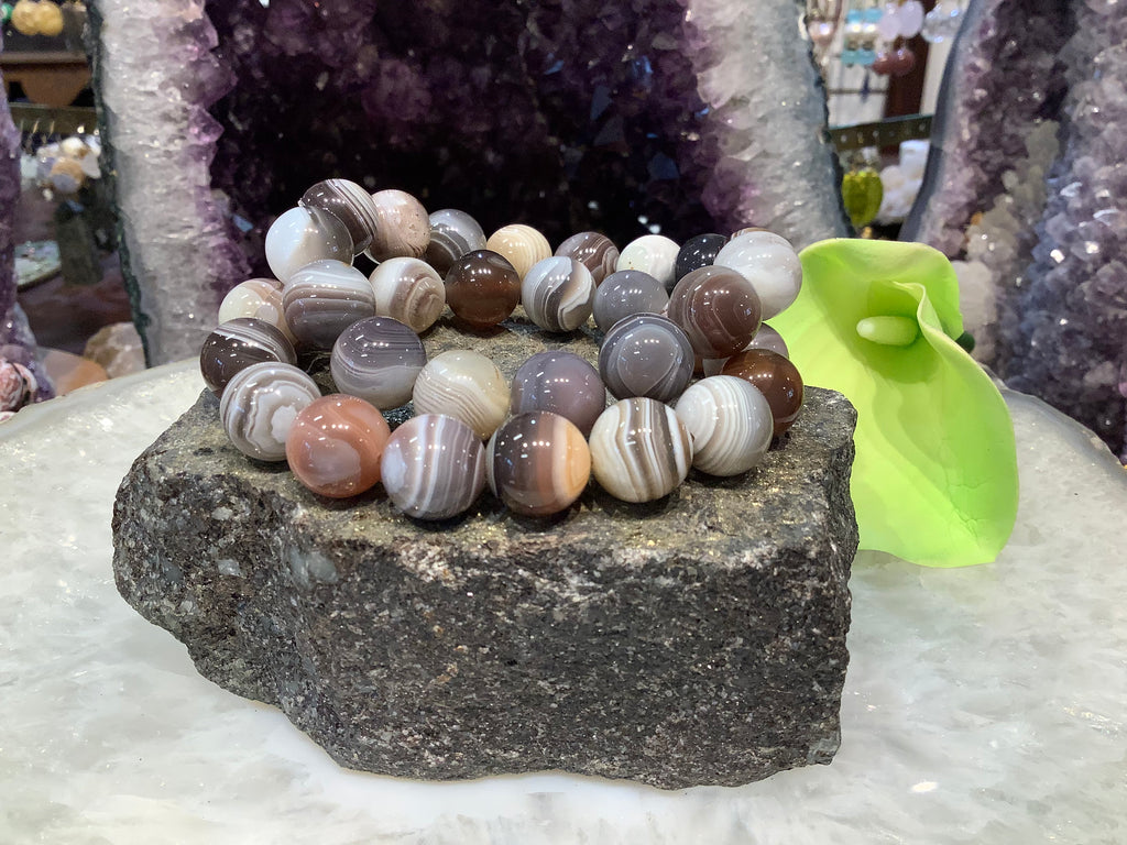 Botswana agate 12mm round gemstone bracelet