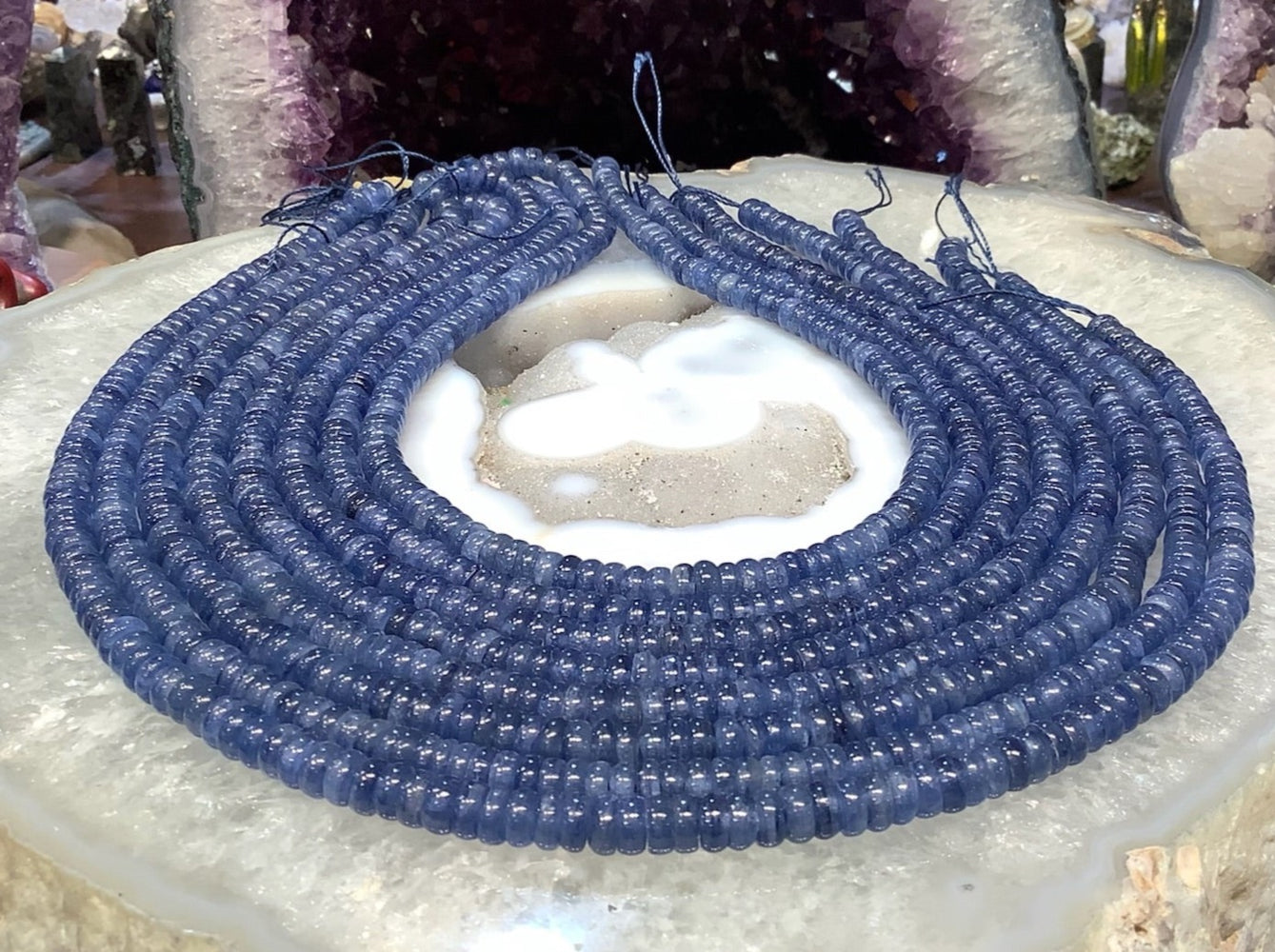 Stunning Natural Blue Kyanite Rondelle Gemstone Beads - 6mm