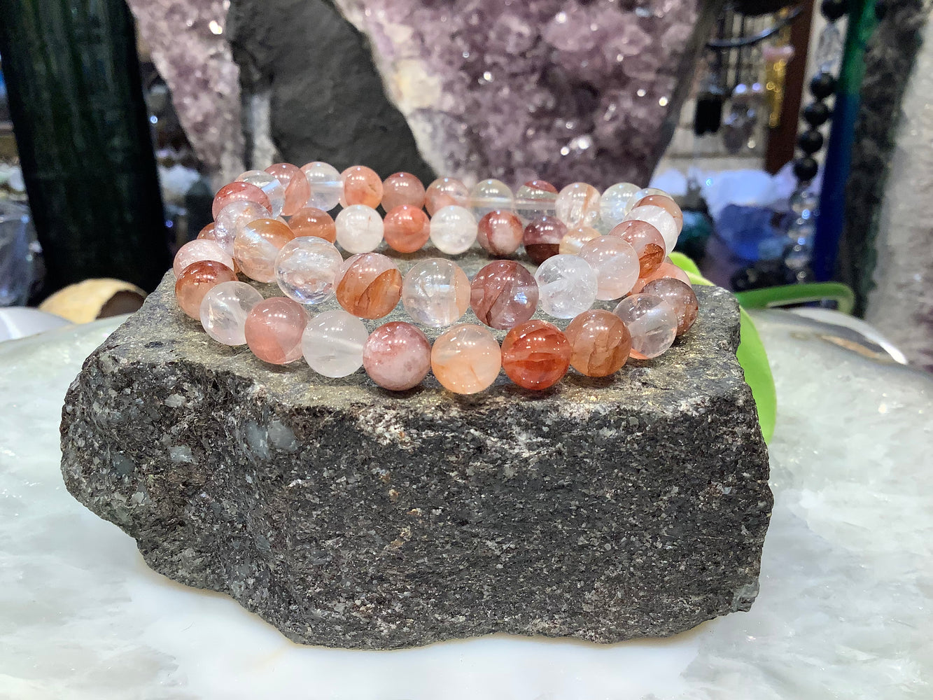 Red phantom hematoid Quartz 8mm gemstone bracelet