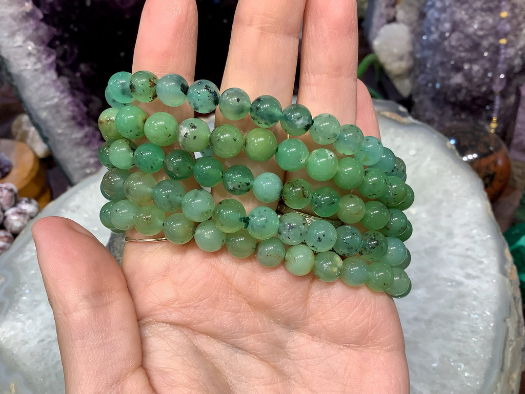 Natural Transparent Green Chrysoprase Round Gemstone Beads -7mm