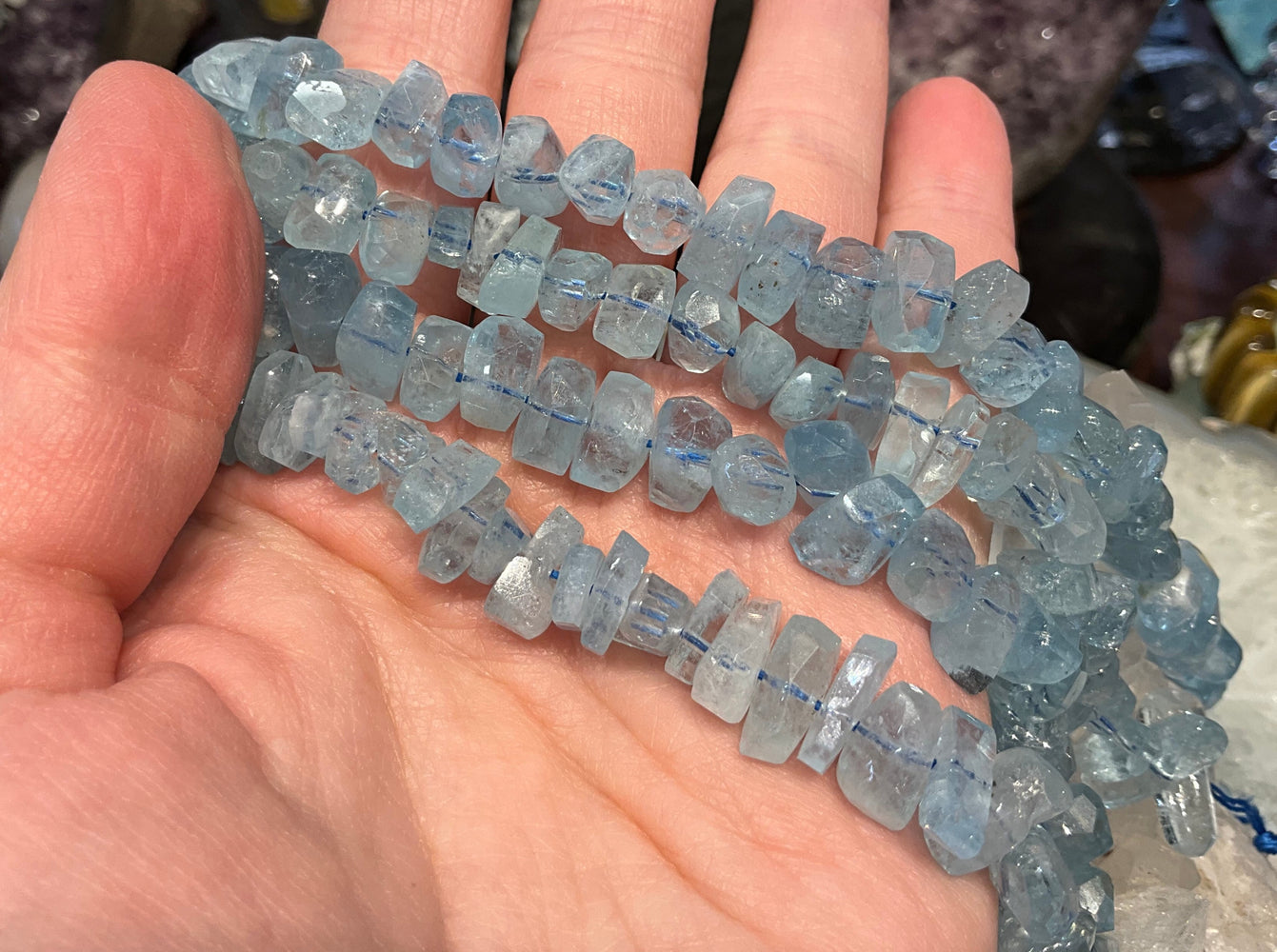 Natural Hand Cut Aquamarine Faceted Gemstone Beads ( 11mmx4mm)