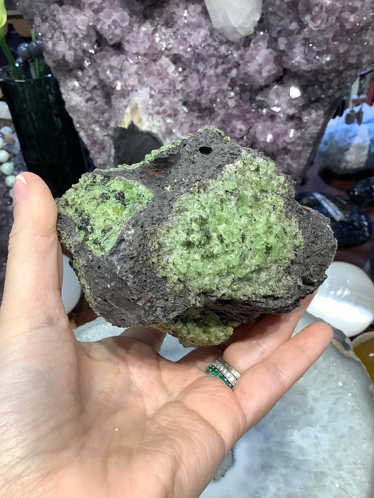 Natural green peridot gemstone specimen