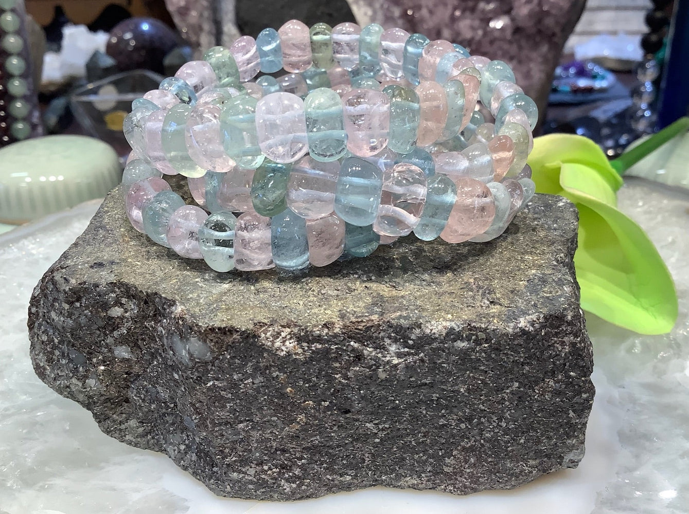 Stunning Natural Aquamarine Morganite Beryl cuff gemstone bracelet