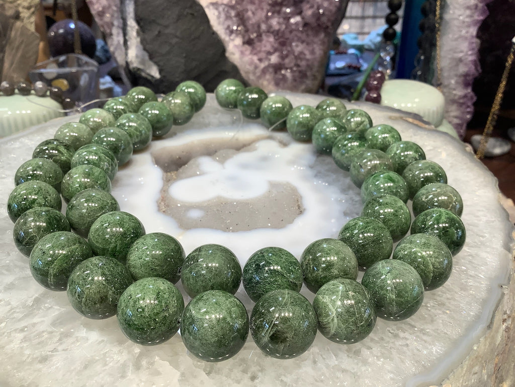 18mm Large Natural Green Chrome Diopside Round Gemstone Beads