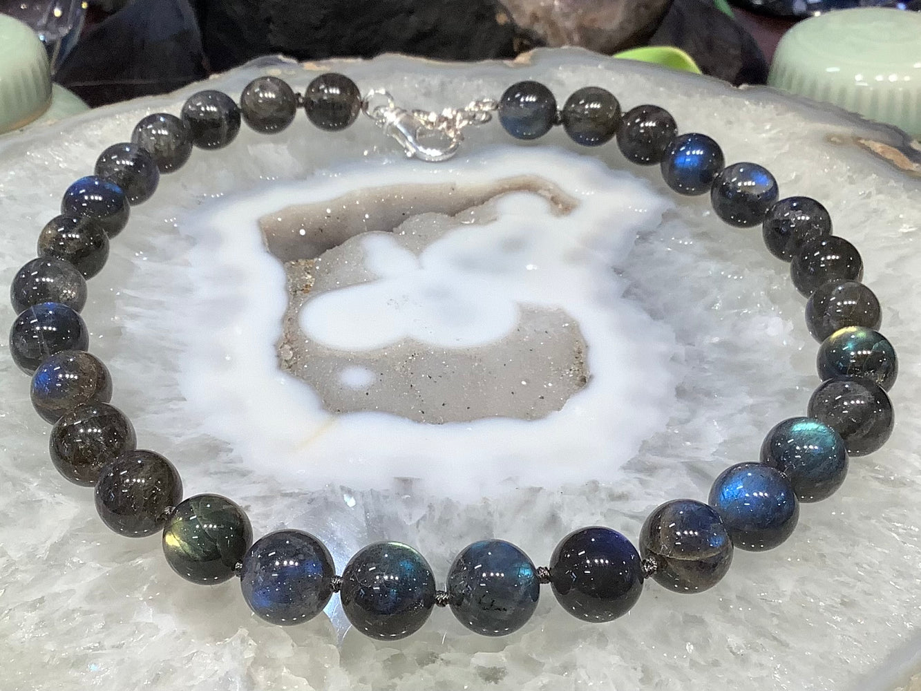 Labradorite 14mm deep blue flash gemstone necklace