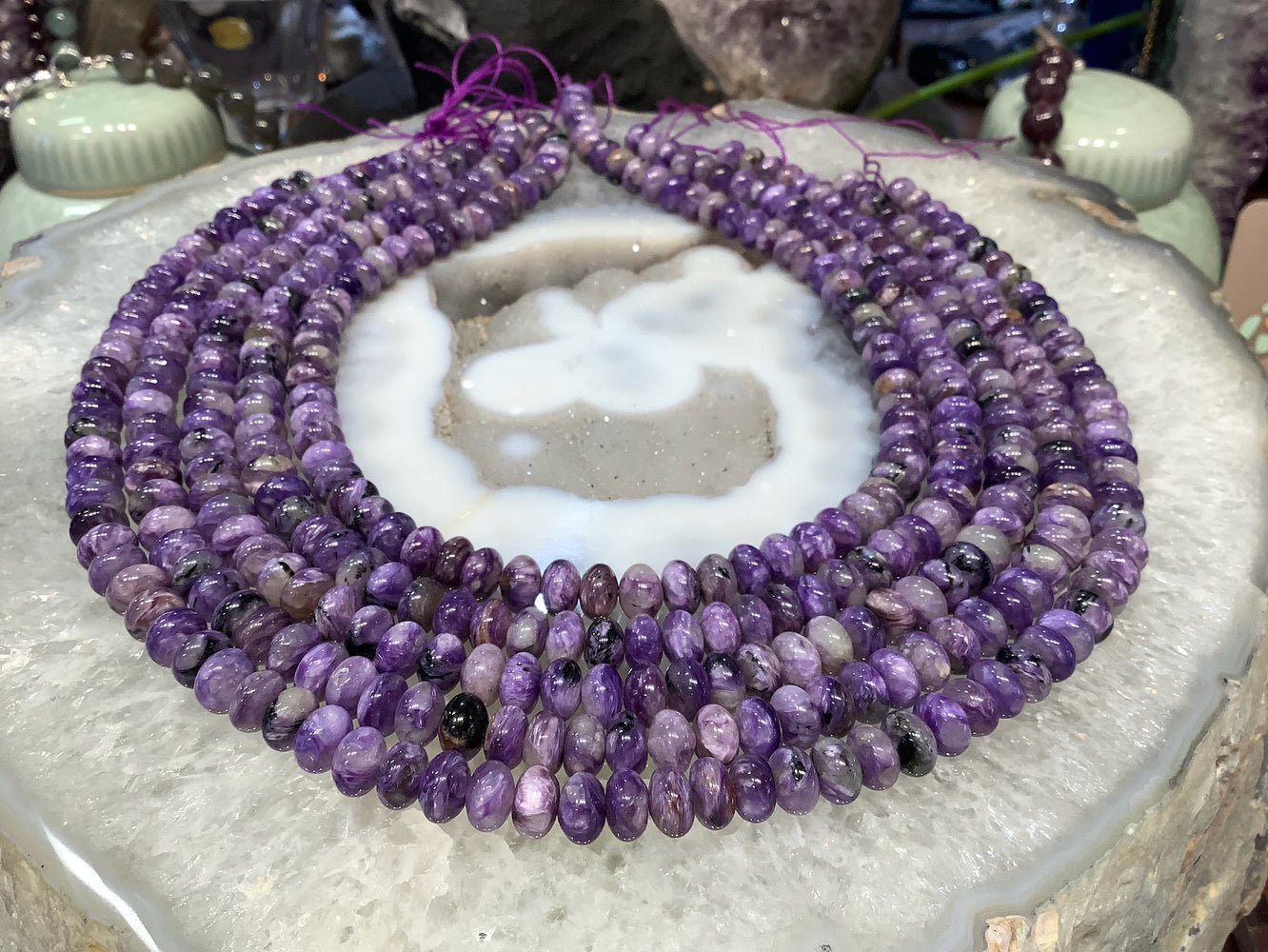 8x5mm Natural Purple Russian Charoite Rondelle Gemstone Beads