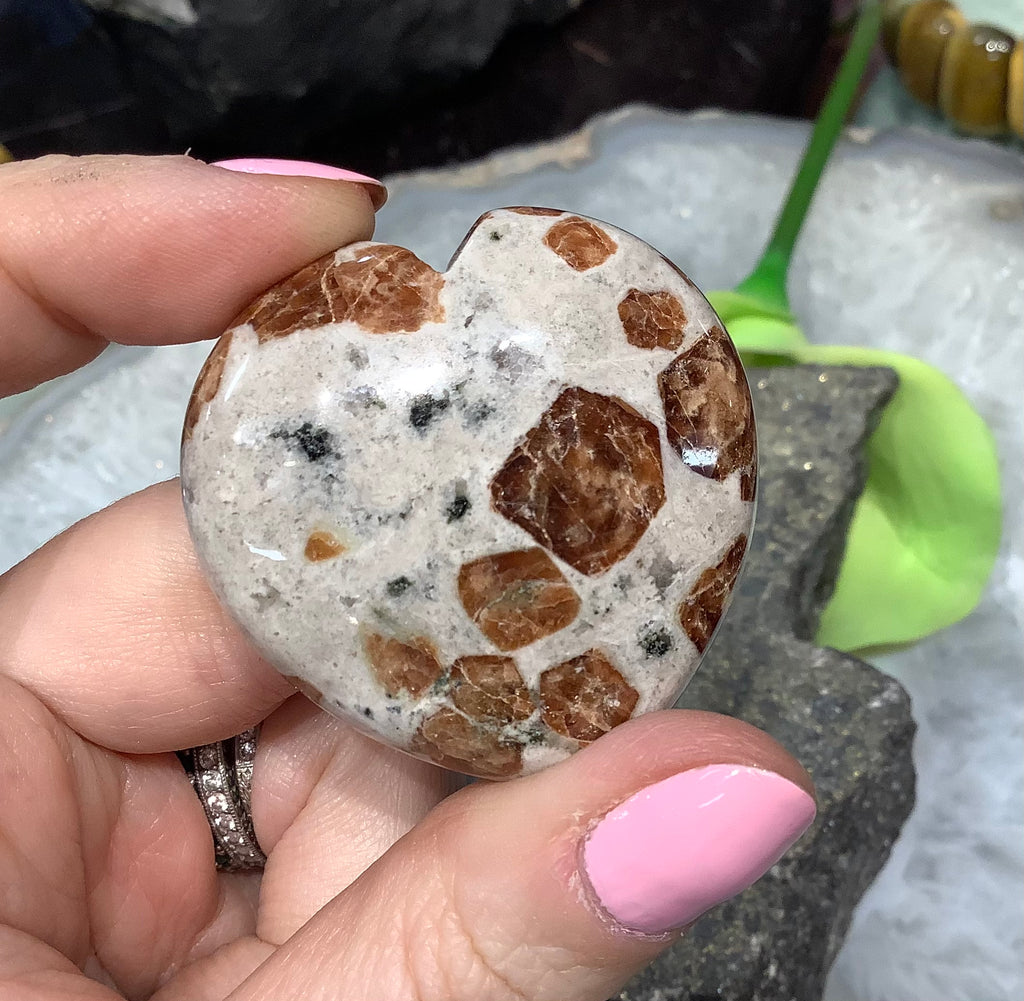 Rare Garnet & wollastinite 40mm heart gemstone