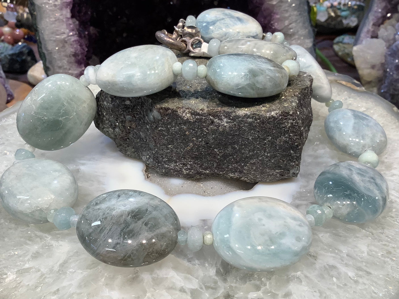 Stunning Large aquamarine nugget gemstone necklace