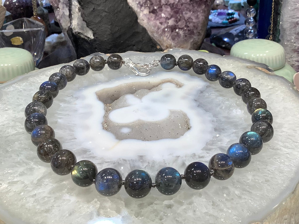 Labradorite 14mm deep blue flash gemstone necklace