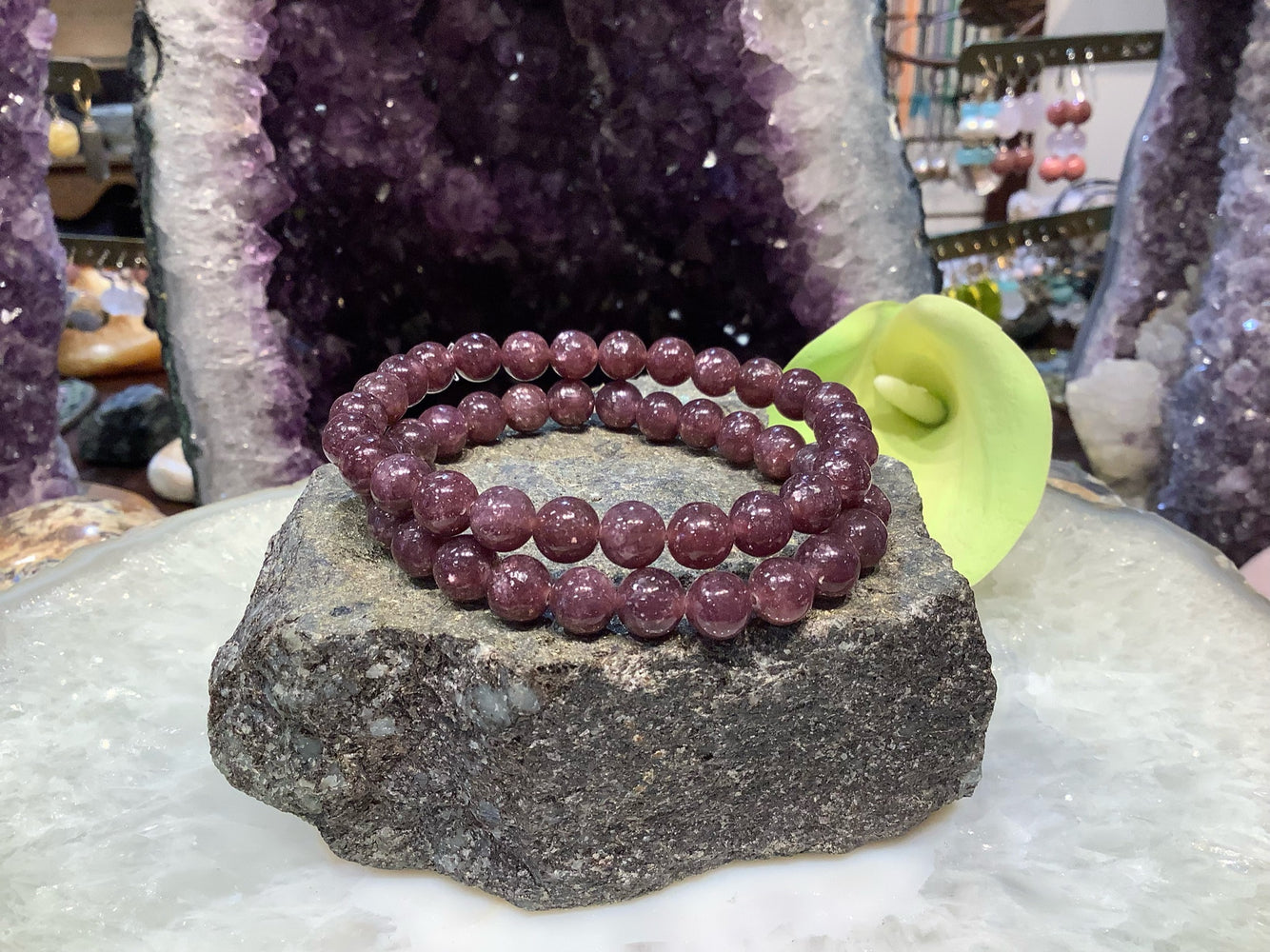 Natural Purple Lepidolite Gemstone Round Bead Bracelet -  healing energy 8mm