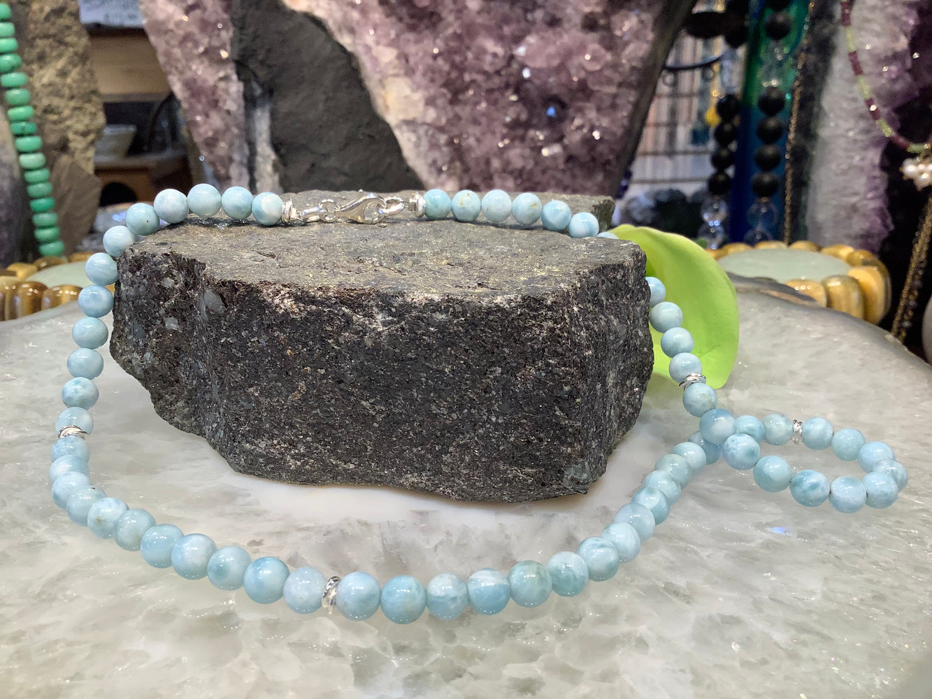 Beautiful Natural Larimar natural 6mm gemstone necklace