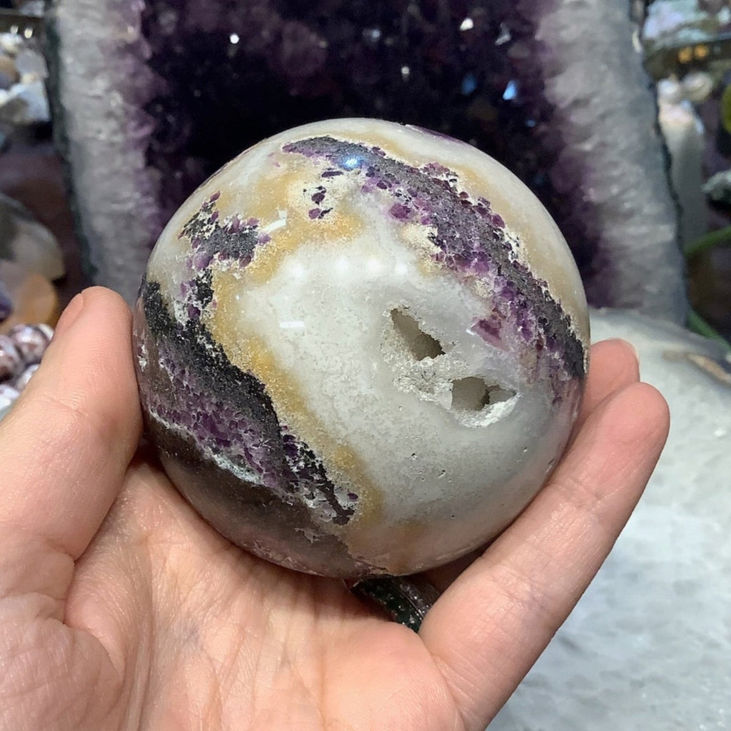 Natural Purple Fluorite Druzy Gemstone Round Sphere - 73mm