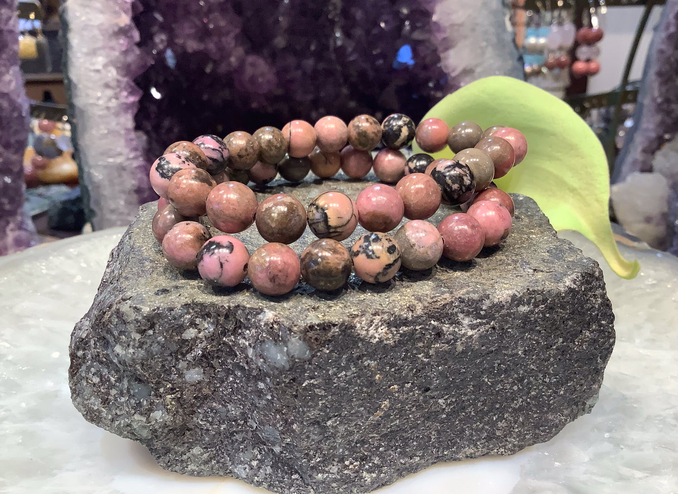 Pink Rhodonite 8mm gemstone bracelet