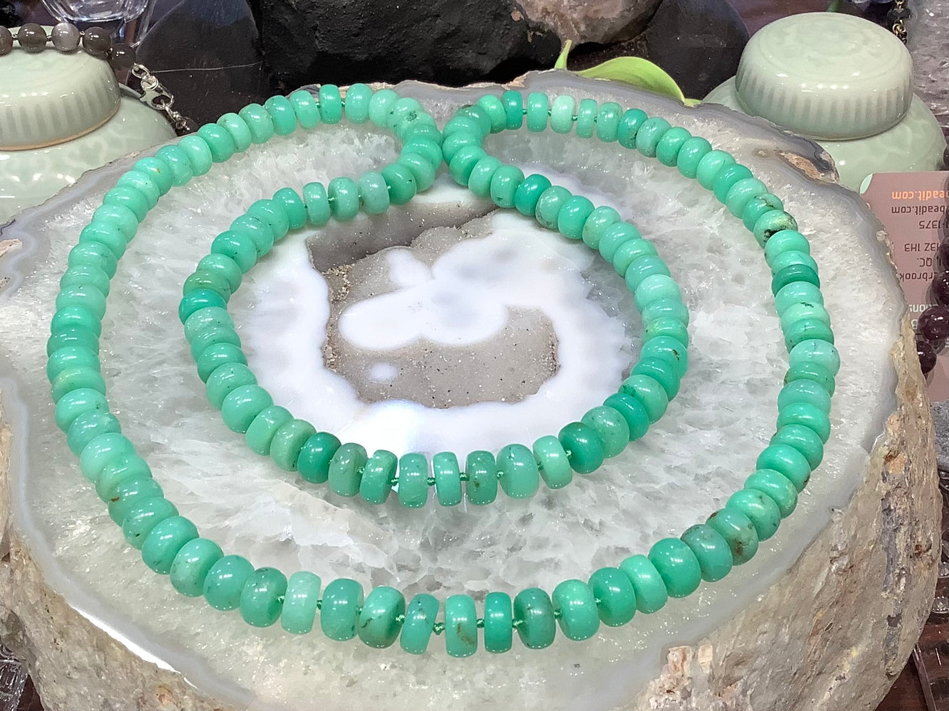 Stunning Chrysoprase large rondelle gemstone necklace
