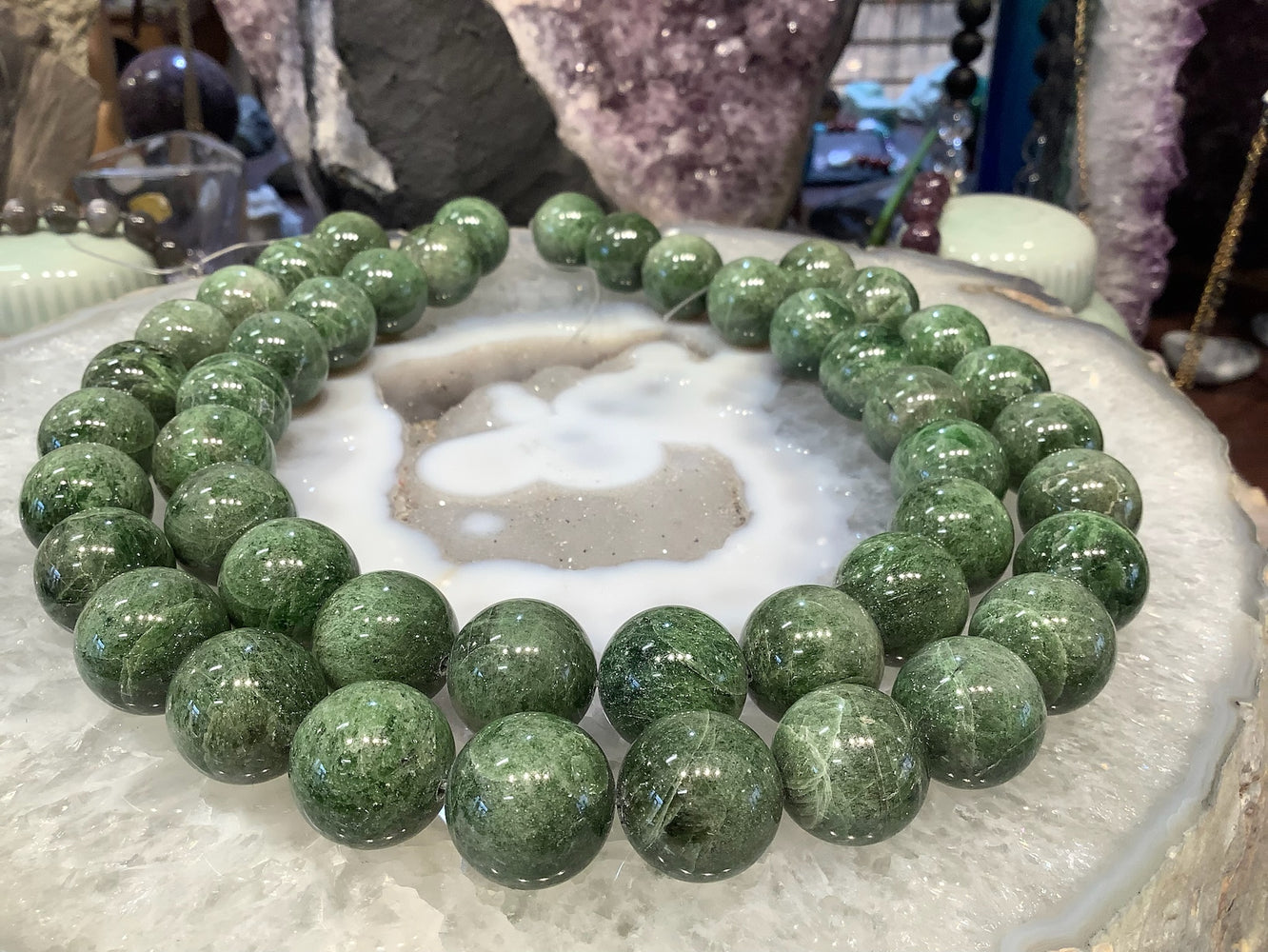 18mm Large Natural Green Chrome Diopside Round Gemstone Beads