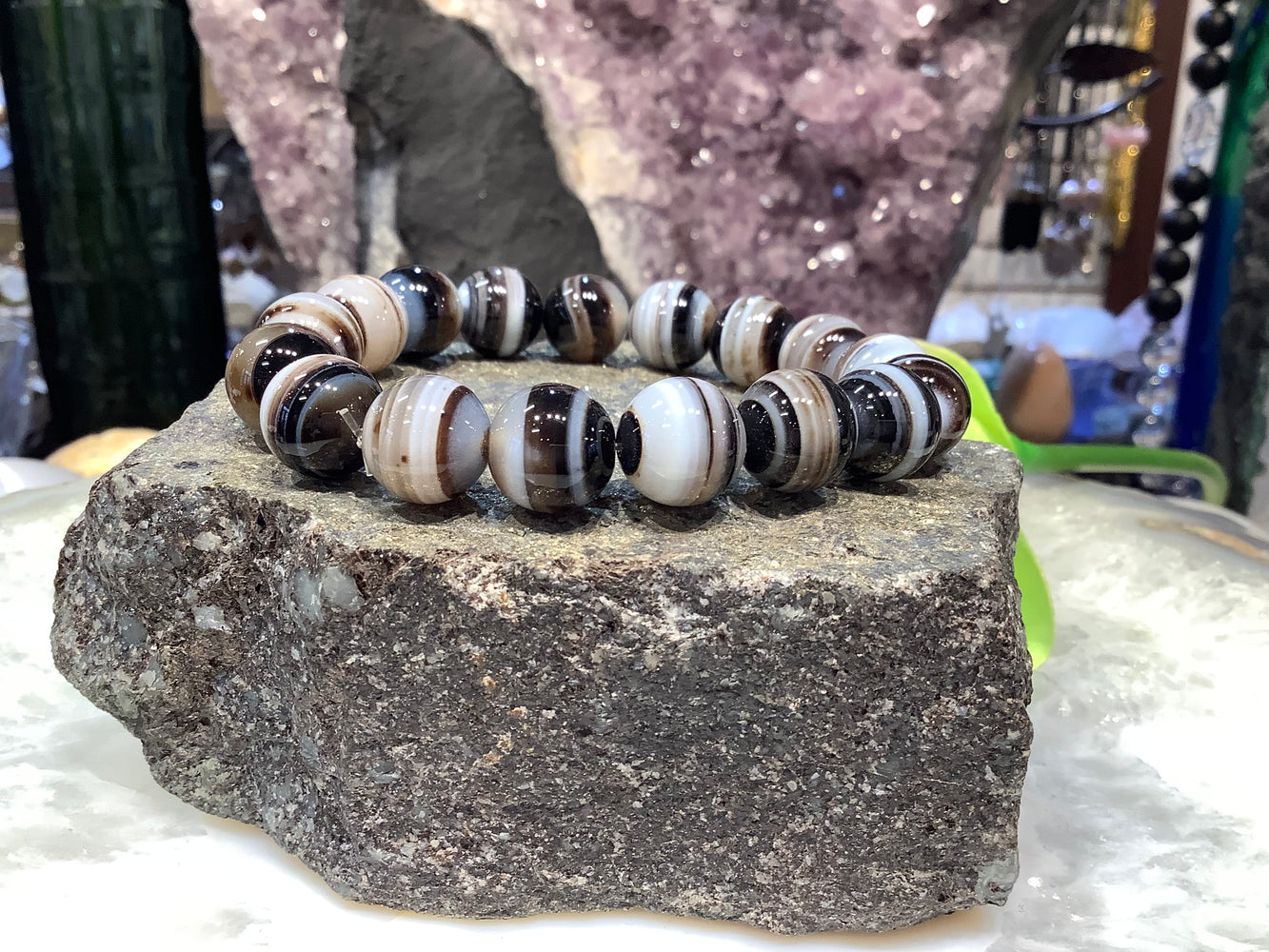 Banded agate 12mm gemstone bracelet
