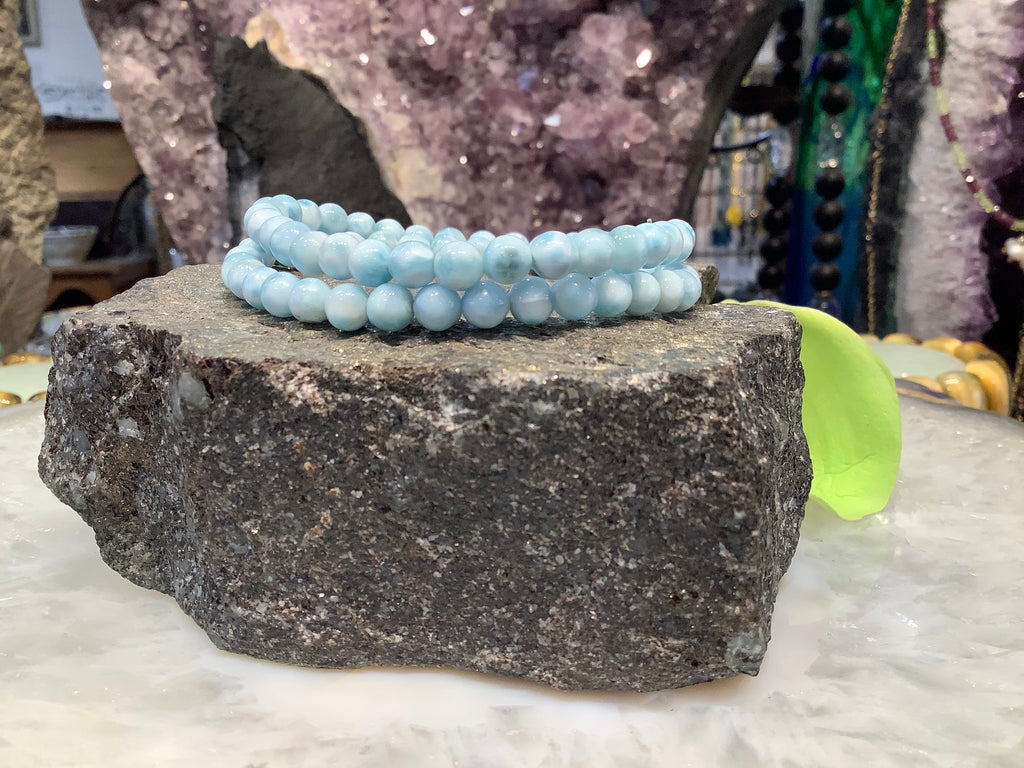 Natural Larimar 6mm round gemstone bracelet