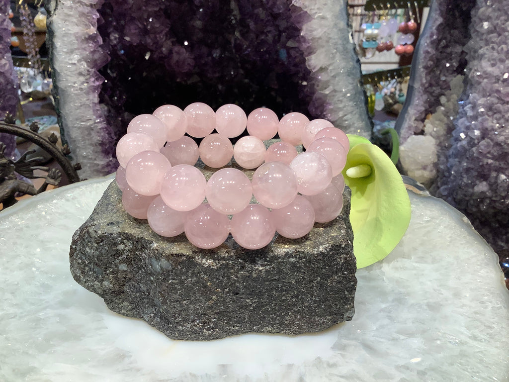 Stunning Transparent Rose Quartz 14mm round gemstone bracelet