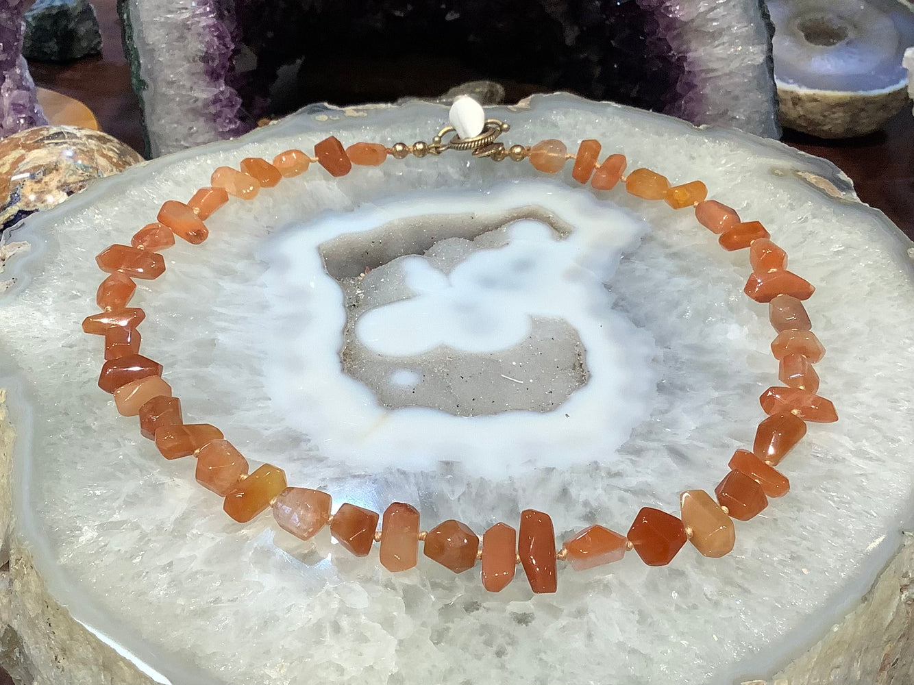 Red hematoid phantom quartz gemstone necklace