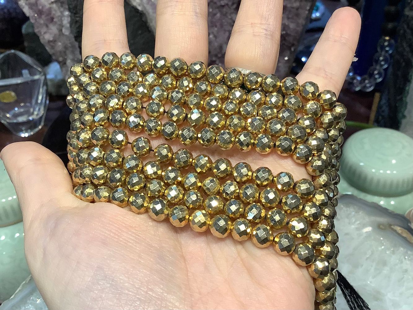 Gold pyrite faceted 6mm gemstone beads